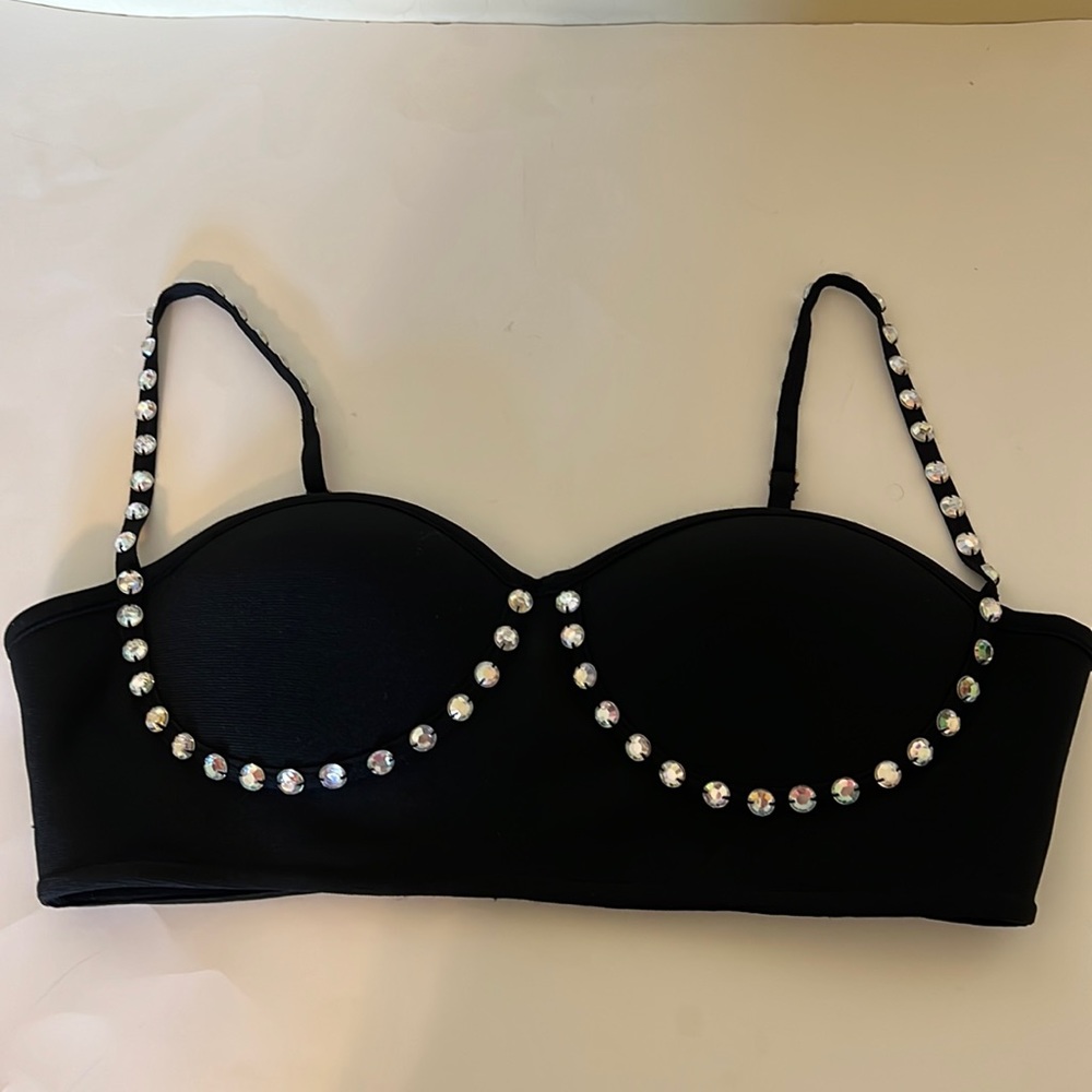 Fashion Nova "Stud At The Club"  Black Bra with Rhinestone Accents (Bra Only)